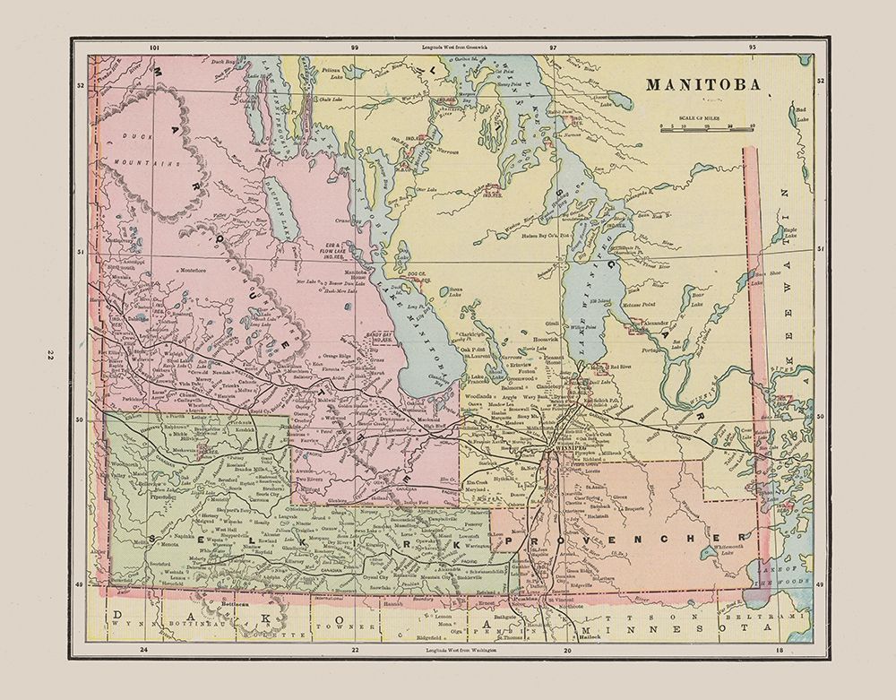 Manitoba Canada - Cram 1892 art print by Cram for $57.95 CAD