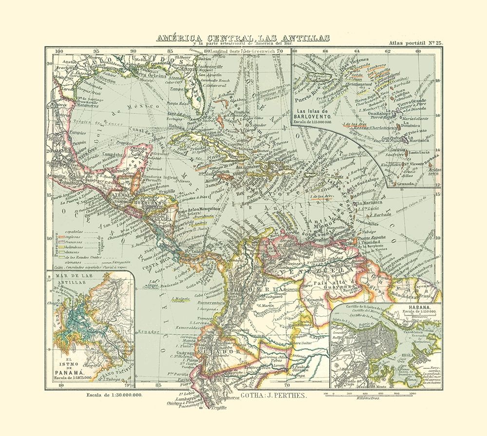 Central America Antilles - Perthes 1921 art print by Perthes for $57.95 CAD