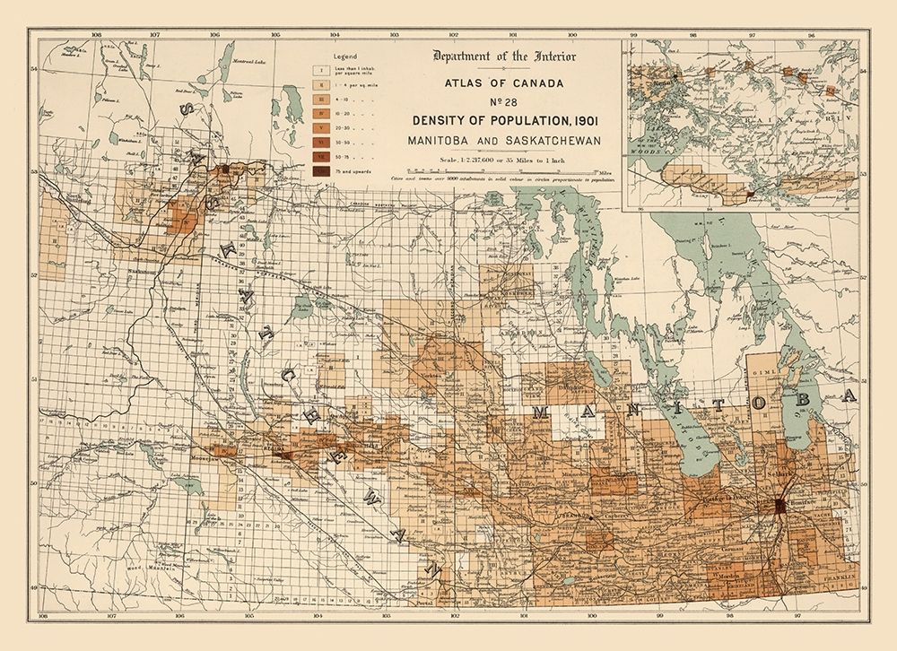 Manitoba Saskatchewan Canada 1901 - White 1906 art print by White for $57.95 CAD