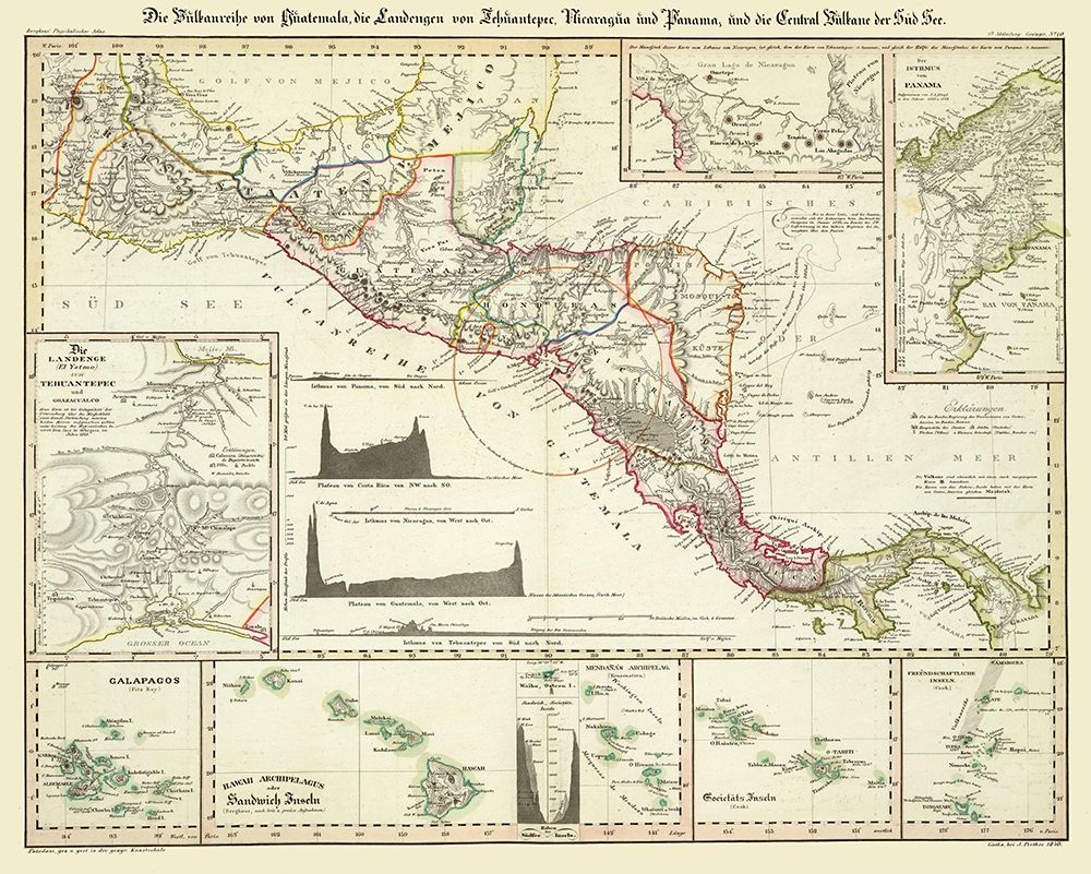 Central America Hawaii - Perthes 1840 art print by Perthes for $57.95 CAD