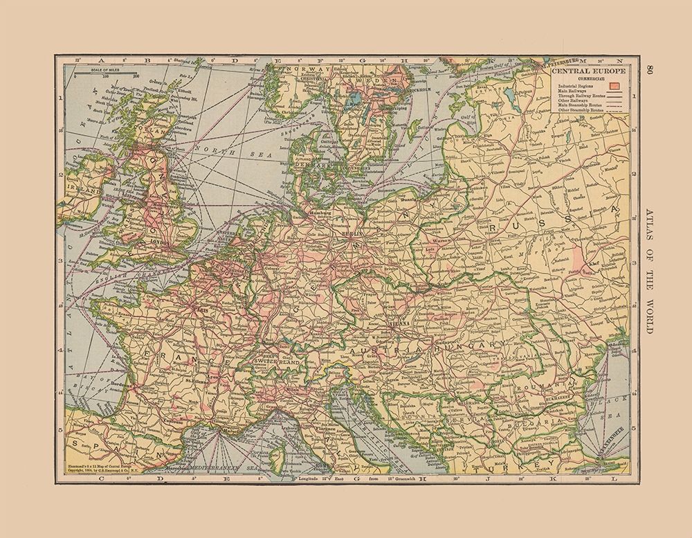 Central Europe Spain France Italy - Hammond 1910 art print by Hammond for $57.95 CAD