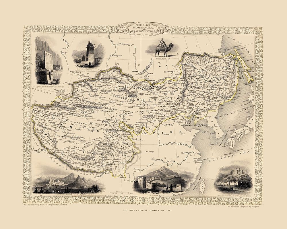 Asia China Tibet Mongolia - Tallis 1851 art print by Tallis for $57.95 CAD