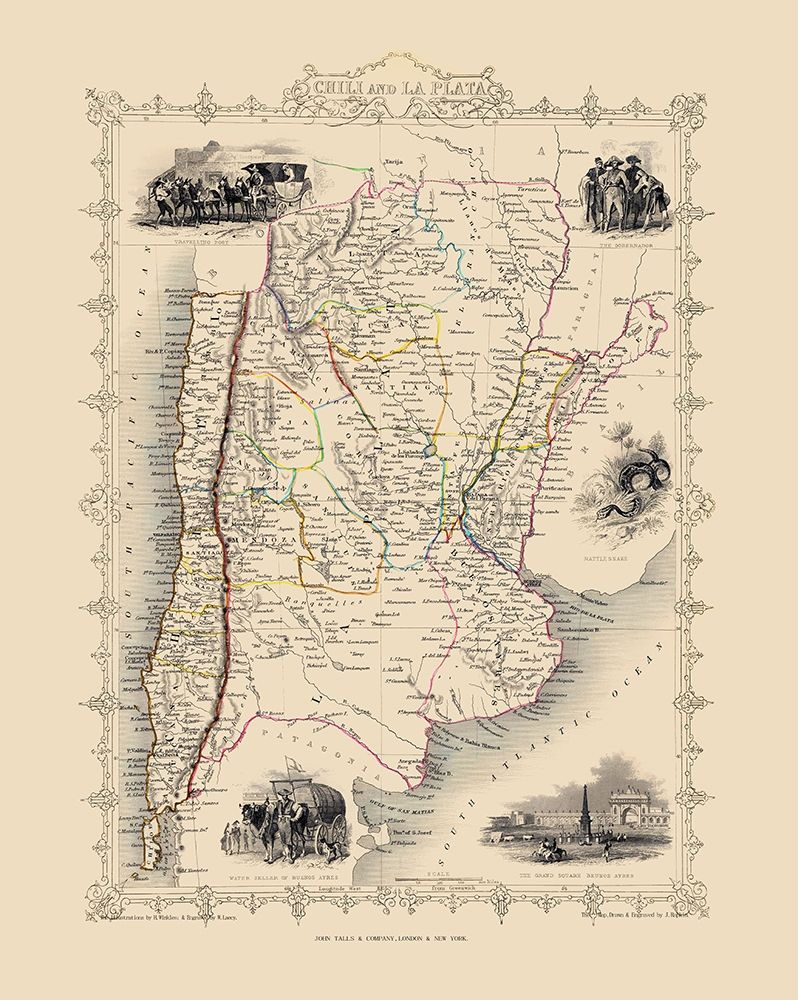 South America La Plata Uruguay - Tallis 1851 art print by Tallis for $57.95 CAD