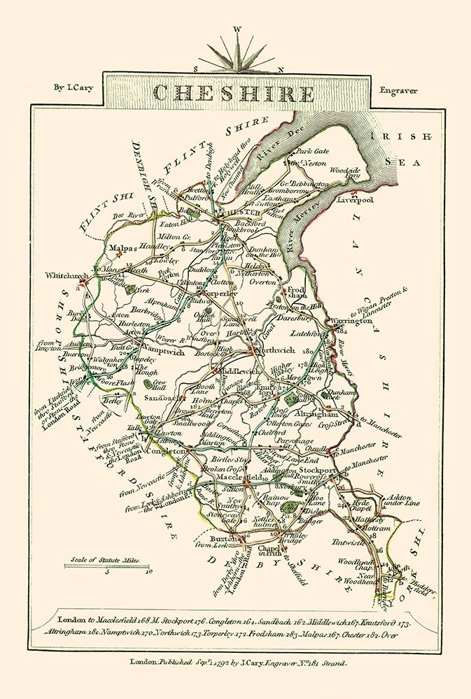 Cheshire County England - Cary 1792 art print by Cary for $57.95 CAD