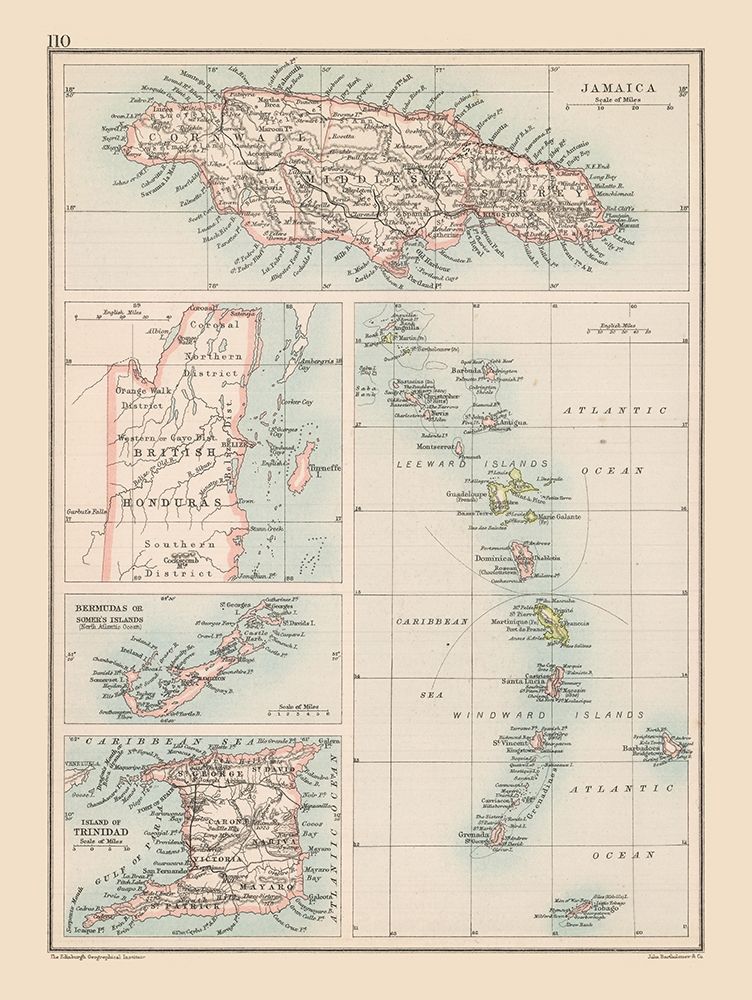 Caribbean Islands - Bartholomew 1892 art print by Bartholomew for $57.95 CAD