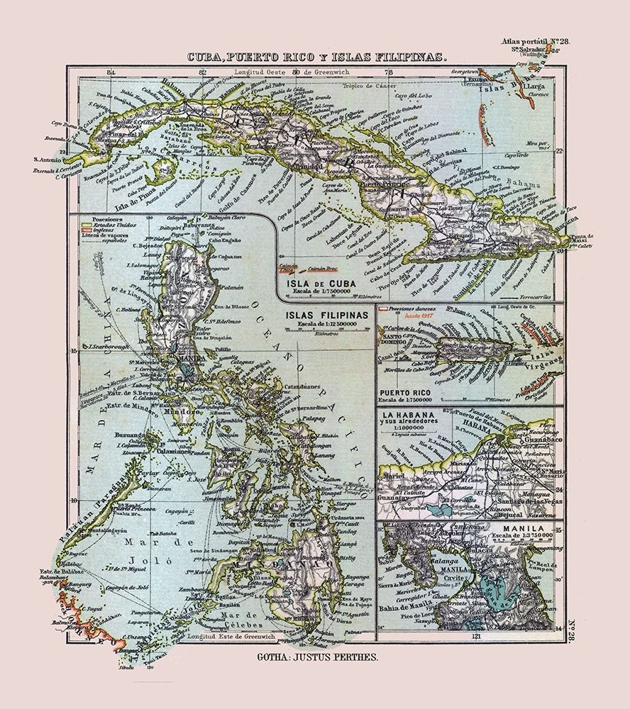 Cuba Puerto Rico Philippines - Perthes 1921 art print by Perthes for $57.95 CAD