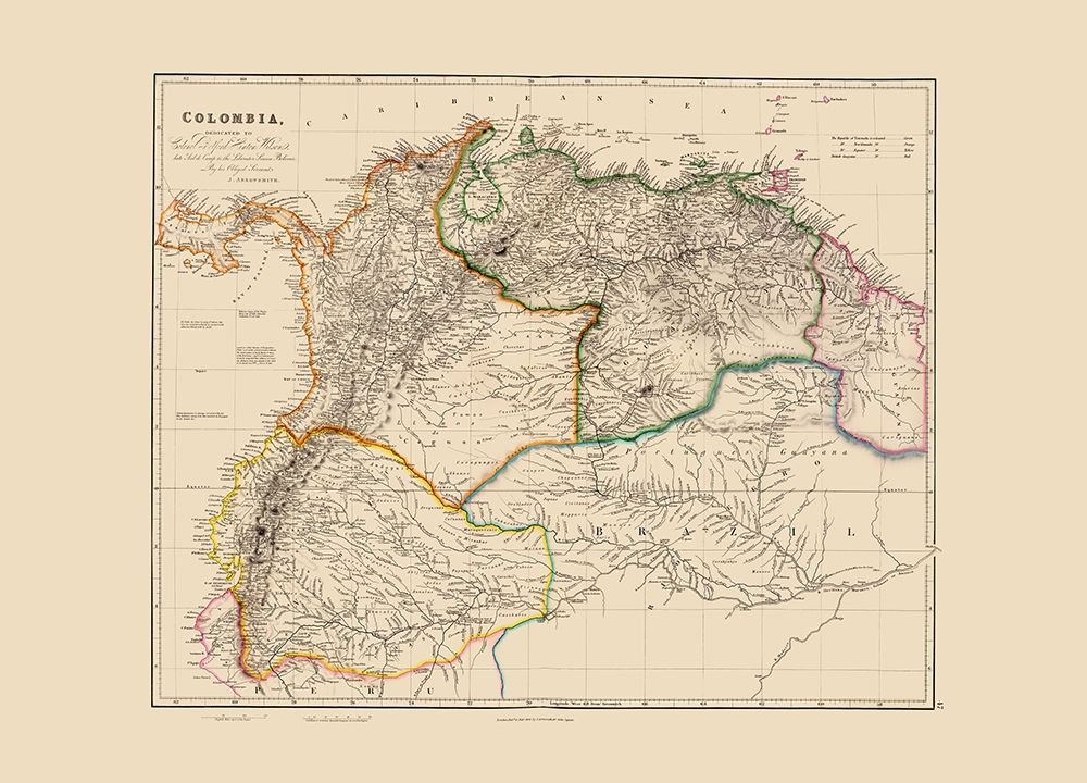 South America Colombia - Arrowsmith 1844 art print by Arrowsmith for $57.95 CAD