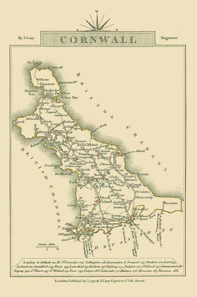Cornwall County England - Cary 1792 art print by Cary for $57.95 CAD
