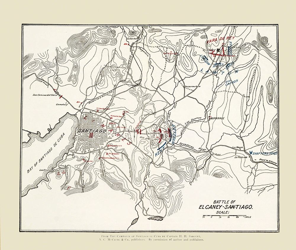 El Carney-Santiago Battle Map 2 of 3 1907 art print by McClurg for $57.95 CAD