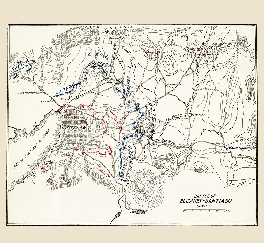 El Carney-Santiago Battle Map 3 of 3 1907 art print by McClurg for $57.95 CAD