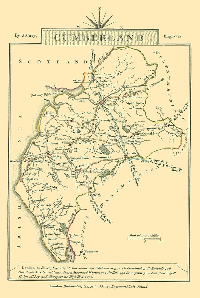 Cumberland County England - Cary 1792 art print by Cary for $57.95 CAD