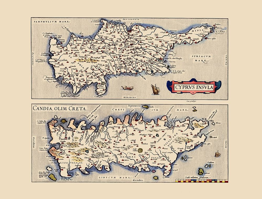 Mediterranean Cyprus Crete - Ortelius 1573 art print by Ortelius for $57.95 CAD