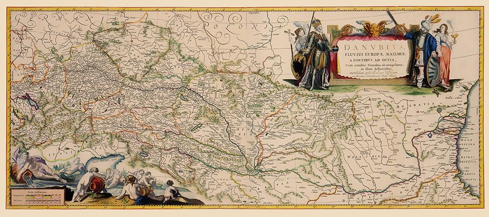 Danube River Course Germany Europe - Blaeu 1681 art print by Blaeu for $57.95 CAD