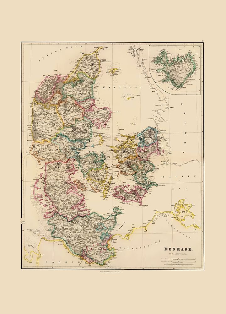 Scandinavia Denmark - Arrowsmith 1844 art print by Arrowsmith for $57.95 CAD