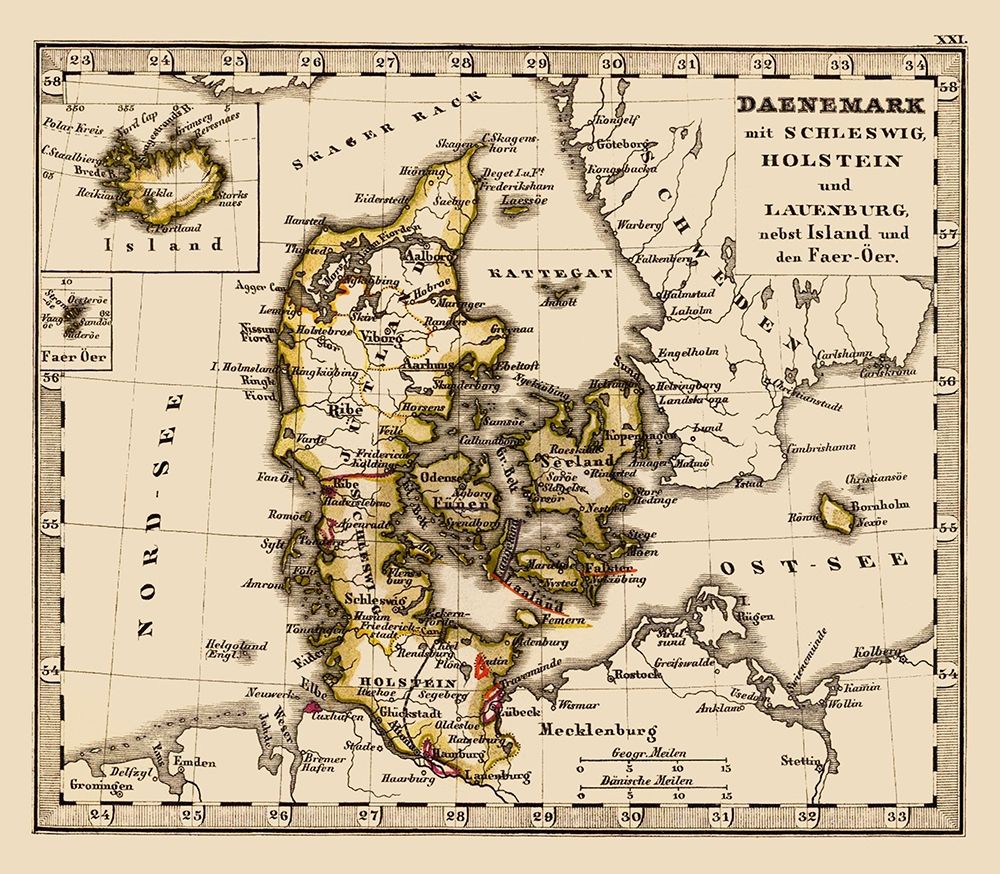 Scandinavia Denmark Iceland - Stieler 1852 art print by Stieler for $57.95 CAD