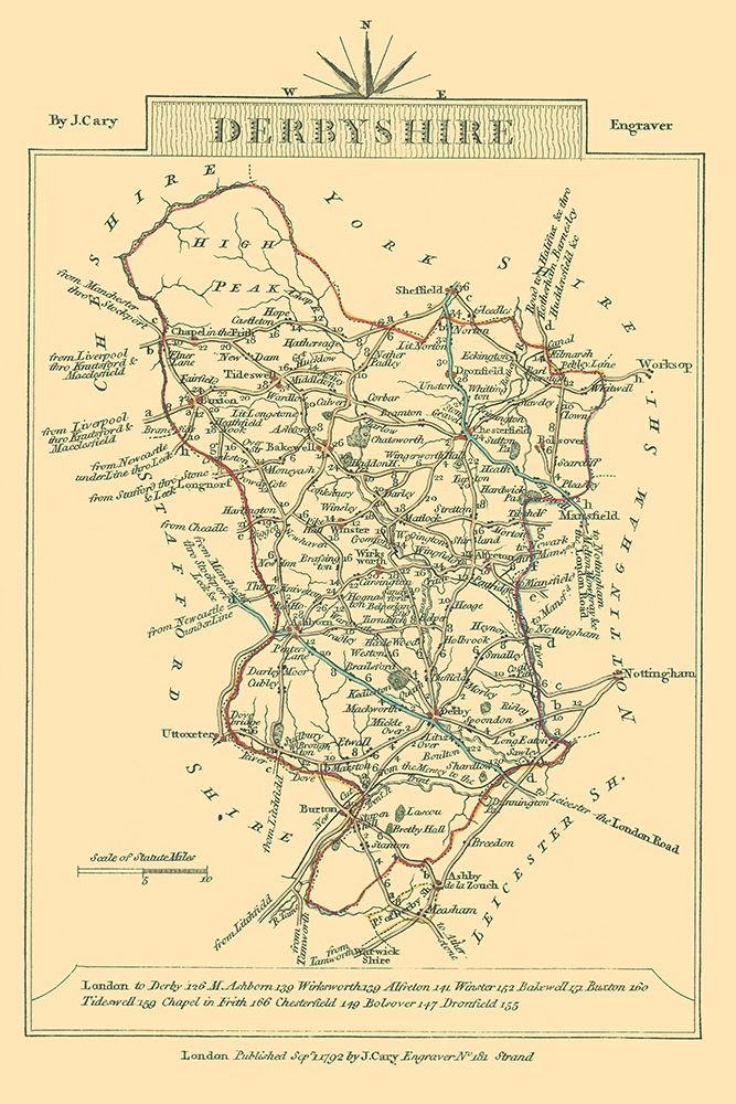 Derbyshire County England - Cary 1792 art print by Cary for $57.95 CAD