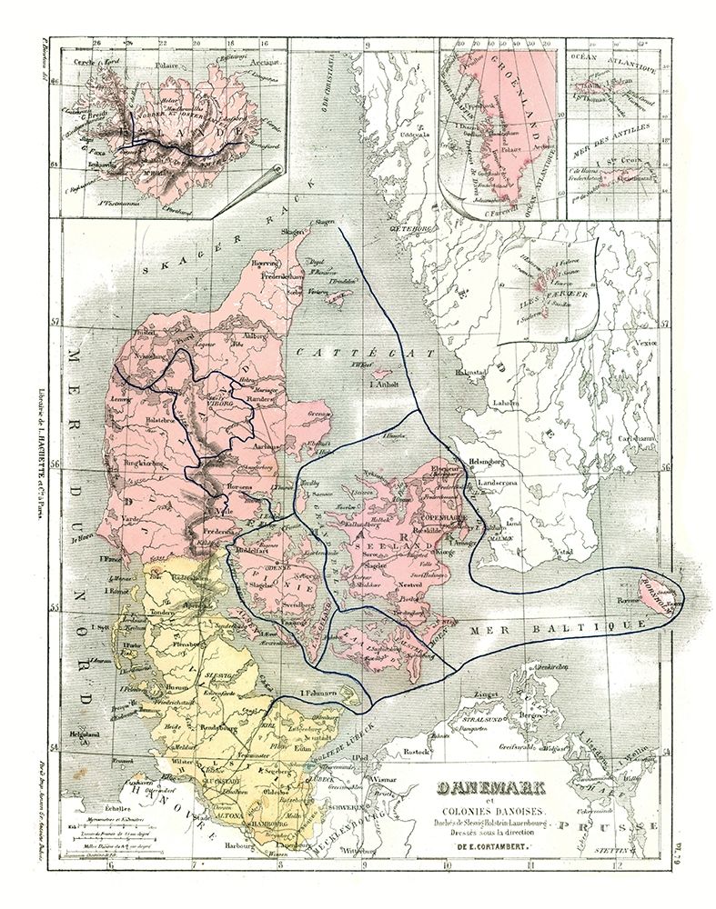 Danish Colonial Empire Denmark - Cortambert 1880 art print by Cortambert for $57.95 CAD