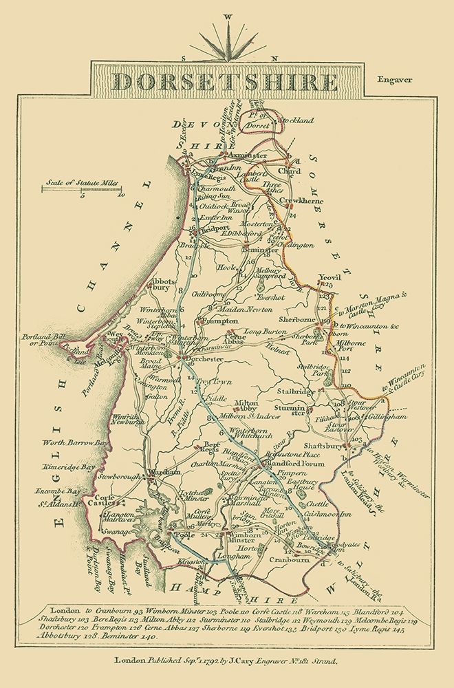 Dorsetshire County England - Cary 1792 art print by Cary for $57.95 CAD