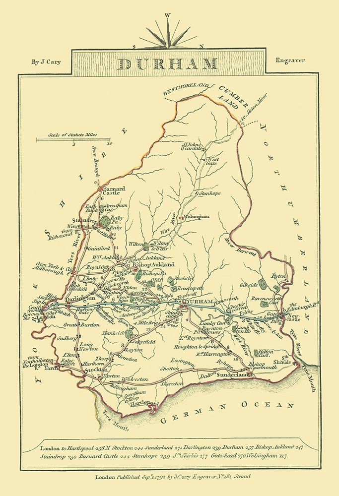 Durham County England - Cary 1792 art print by Cary for $57.95 CAD