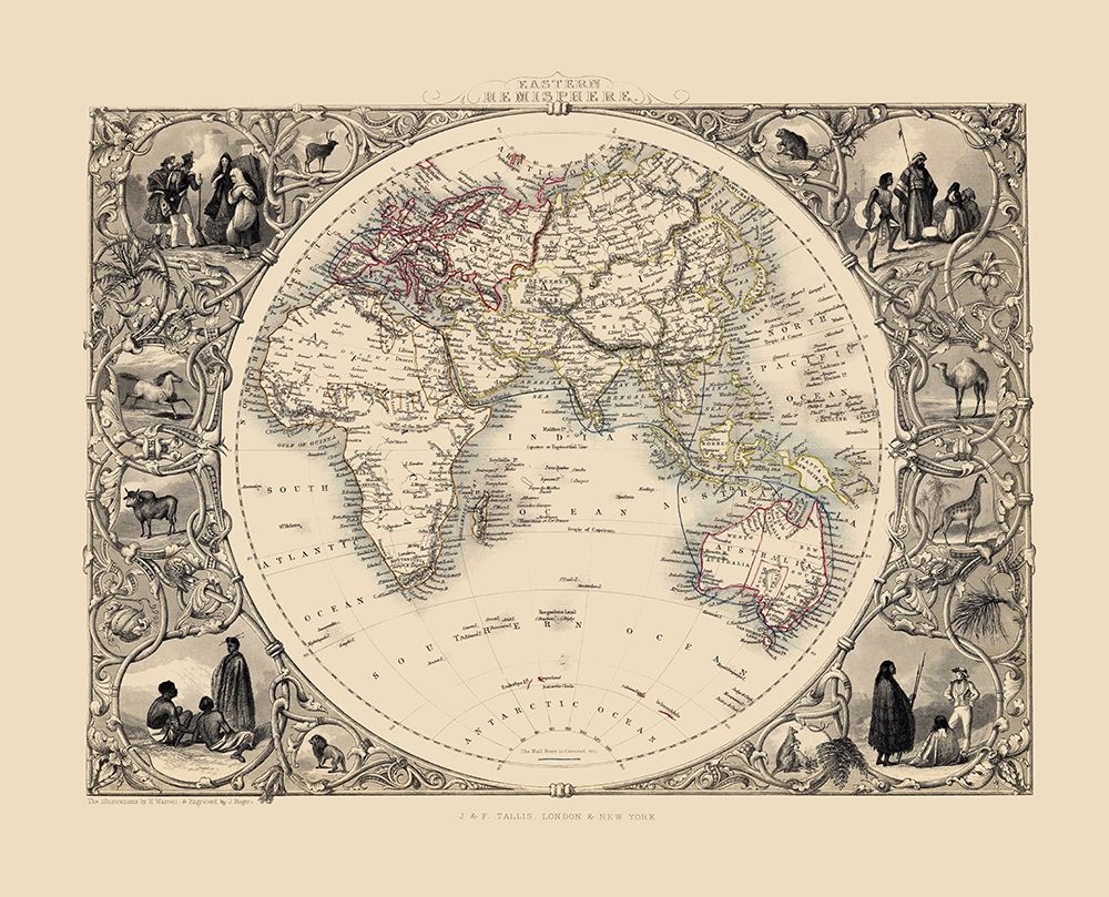 Eastern Hemisphere - Tallis 1851 art print by Tallis for $57.95 CAD