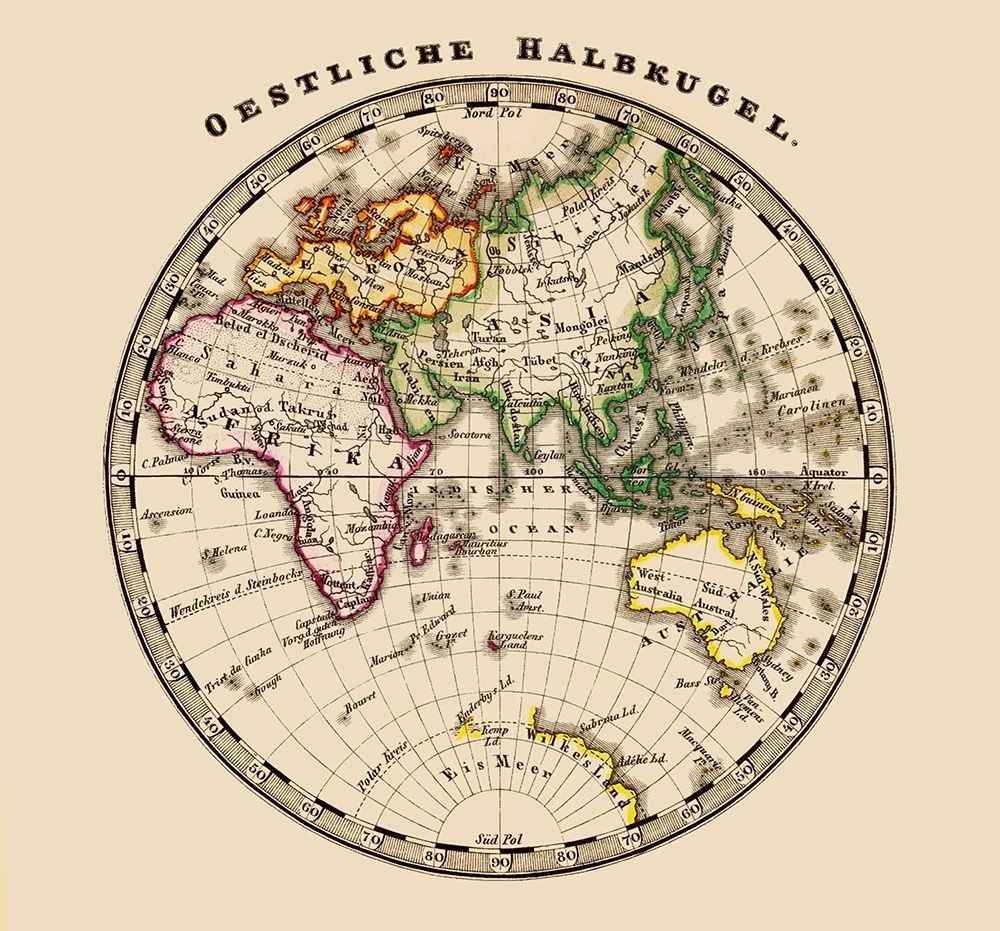 Eastern Hemisphere - Stieler 1852 art print by Stieler for $57.95 CAD
