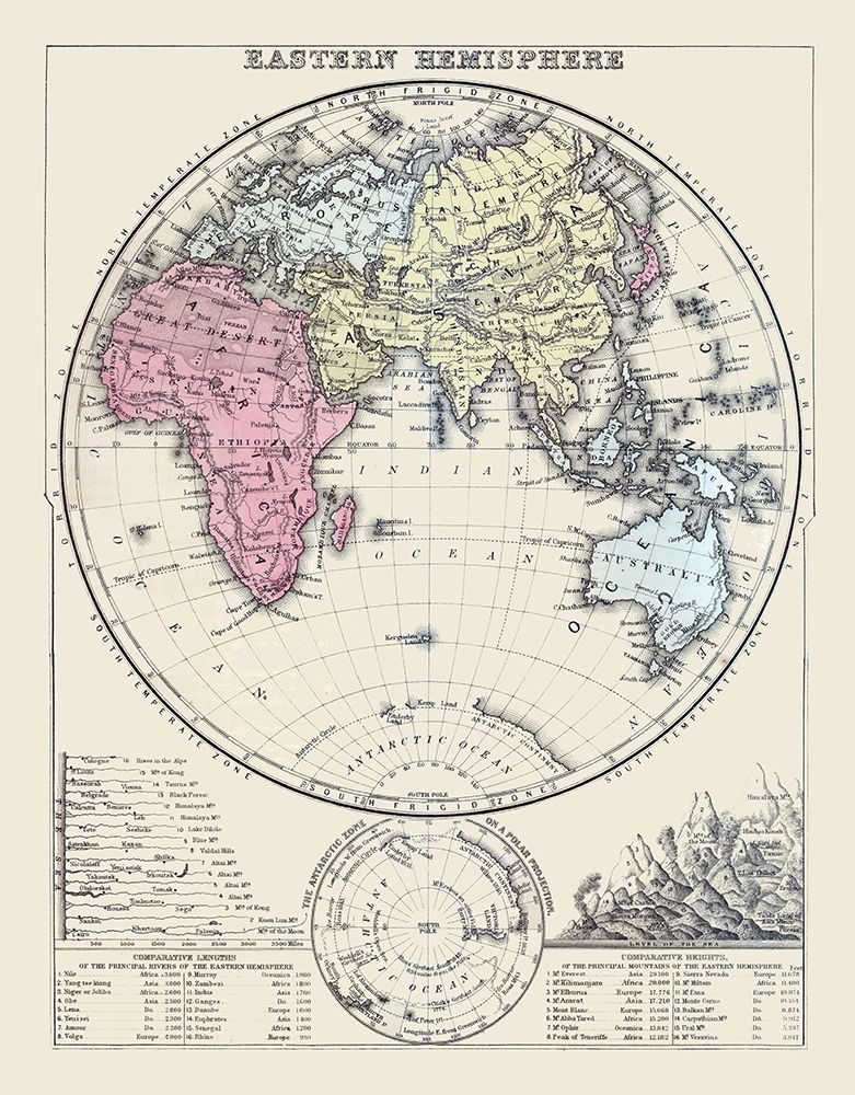 Eastern Hemisphere - Mitchell 1877 art print by Mitchell for $57.95 CAD