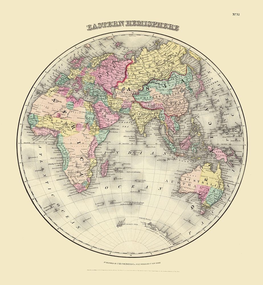 Eastern Hemisphere - Colton 1855 art print by Colton for $57.95 CAD