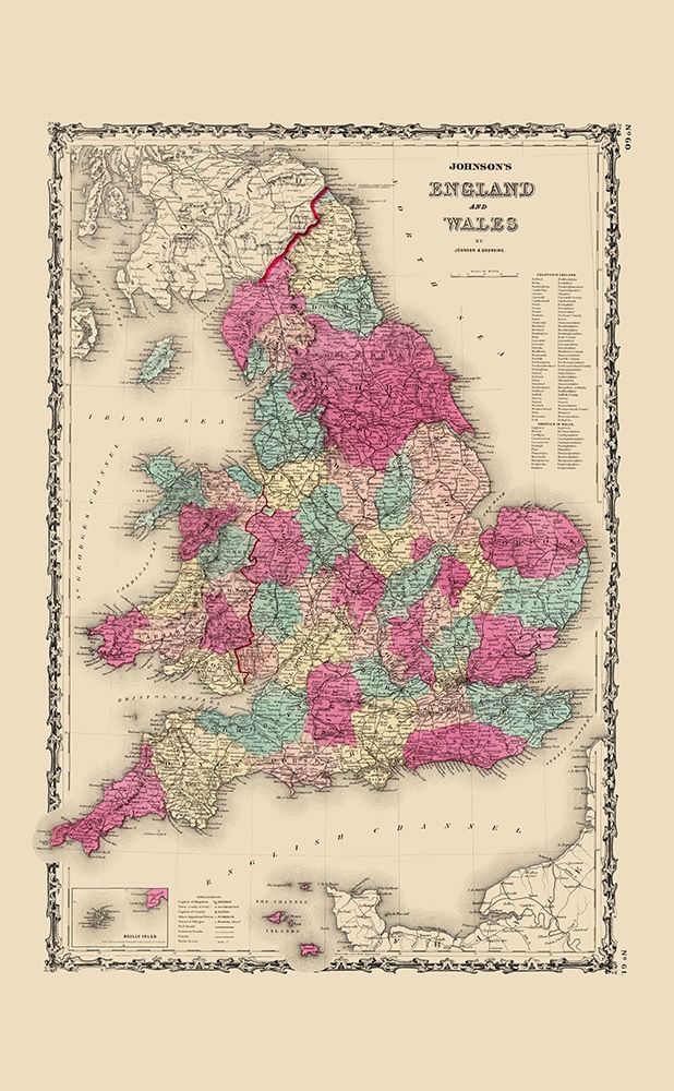 Great Britain England Wales - Johnson 1860 art print by Johnson for $57.95 CAD
