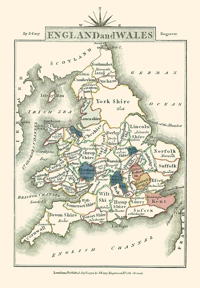 Great Britain England Wales - Cary 1792 art print by Cary for $57.95 CAD