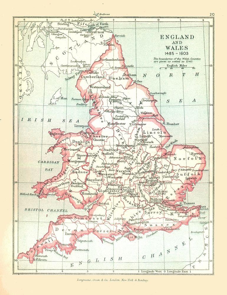England Wales 1543 - Gardiner 1902 art print by Gardiner for $57.95 CAD