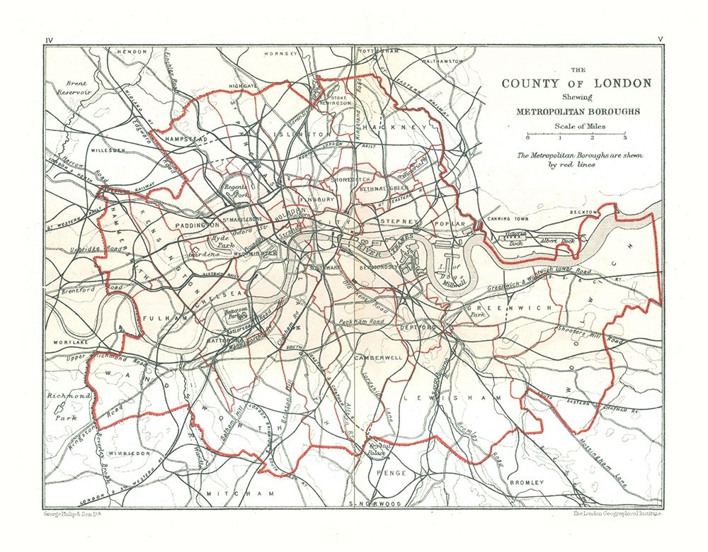 County of London England - Philip 1904 art print by Philip for $57.95 CAD