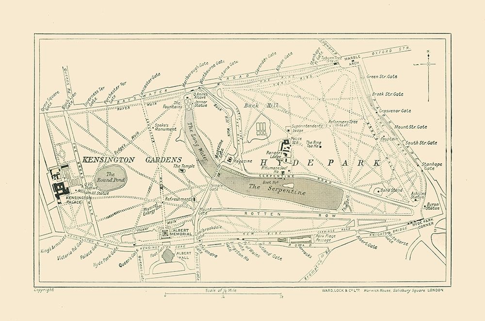 Hyde Park Kensington Gardens England - Ward 1913 art print by Ward for $57.95 CAD