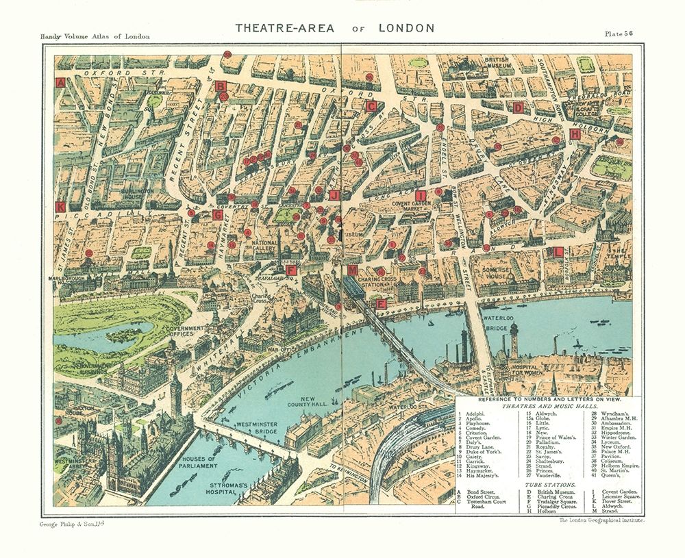 Theatre Area London England - Philip 1904 art print by Philip for $57.95 CAD