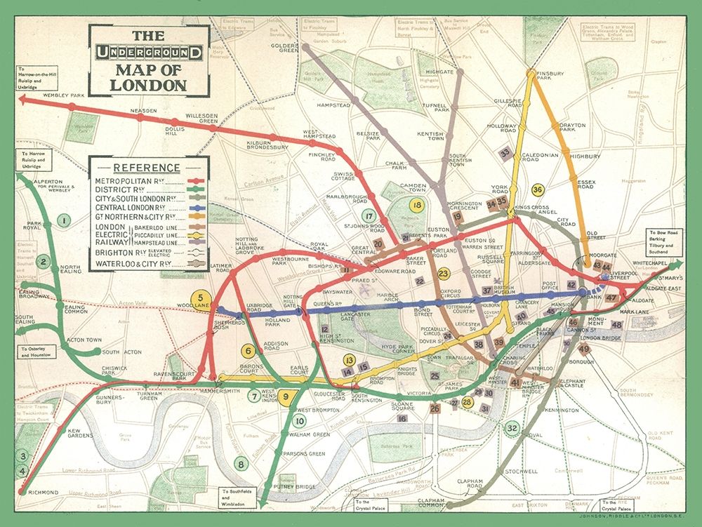 London England Underground - Ward 1913 art print by Ward for $57.95 CAD