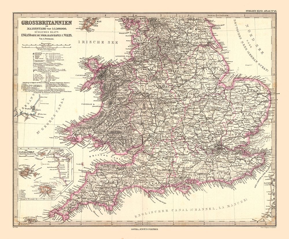 England Wales - Stieler 1885 art print by Stieler for $57.95 CAD