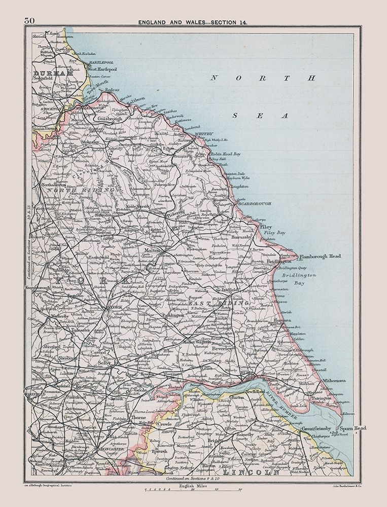 Northeast England - Bartholomew 1892 art print by Bartholomew for $57.95 CAD