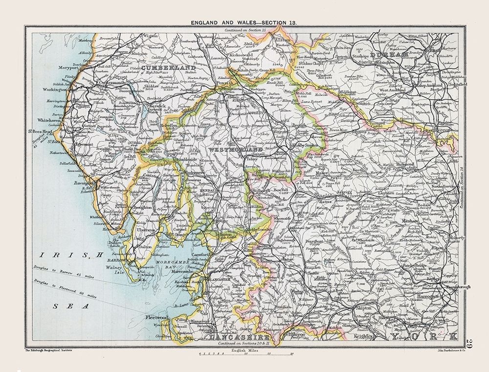 Northwest England - Bartholomew 1892 art print by Bartholomew for $57.95 CAD