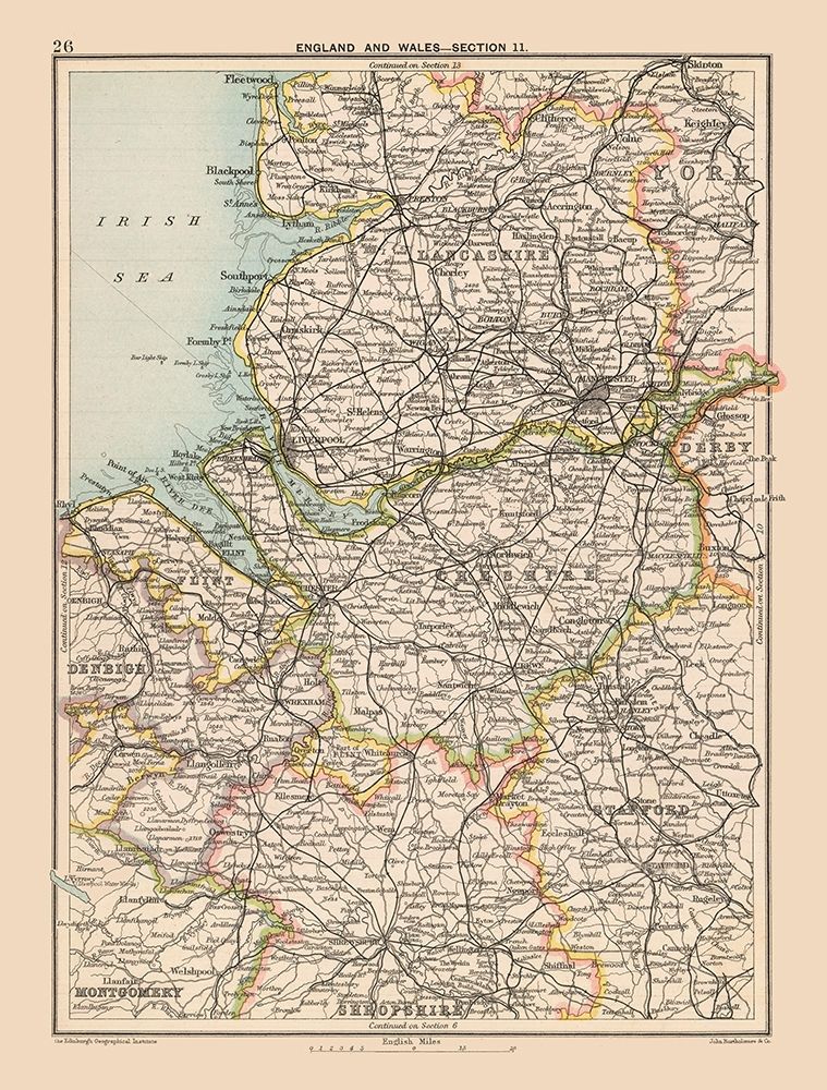 Northwest England - Bartholomew 1892 art print by Bartholomew for $57.95 CAD