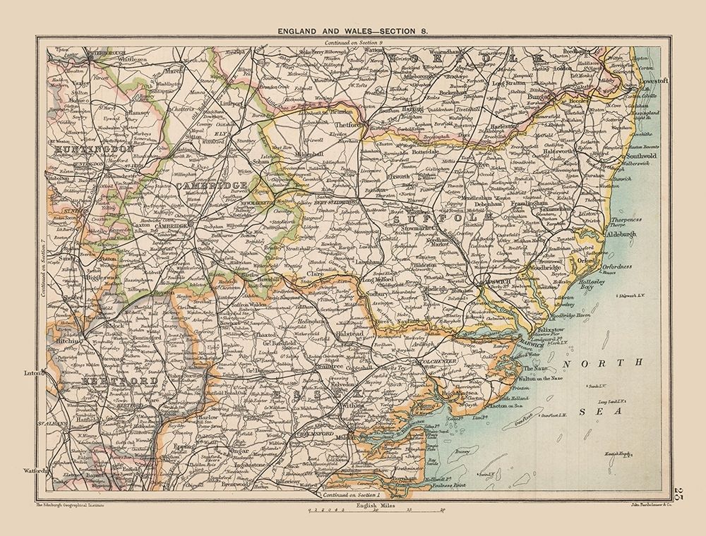 Southern England - Bartholomew 1892 art print by Bartholomew for $57.95 CAD