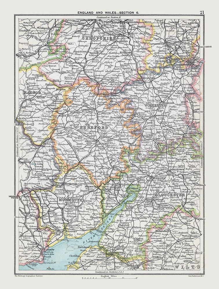 West Midlands England - Bartholomew 1892 art print by Bartholomew for $57.95 CAD