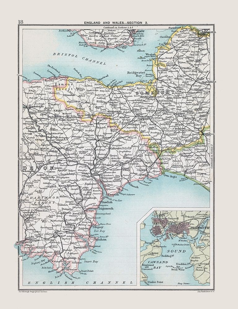 South West England - Bartholomew 1892 art print by Bartholomew for $57.95 CAD