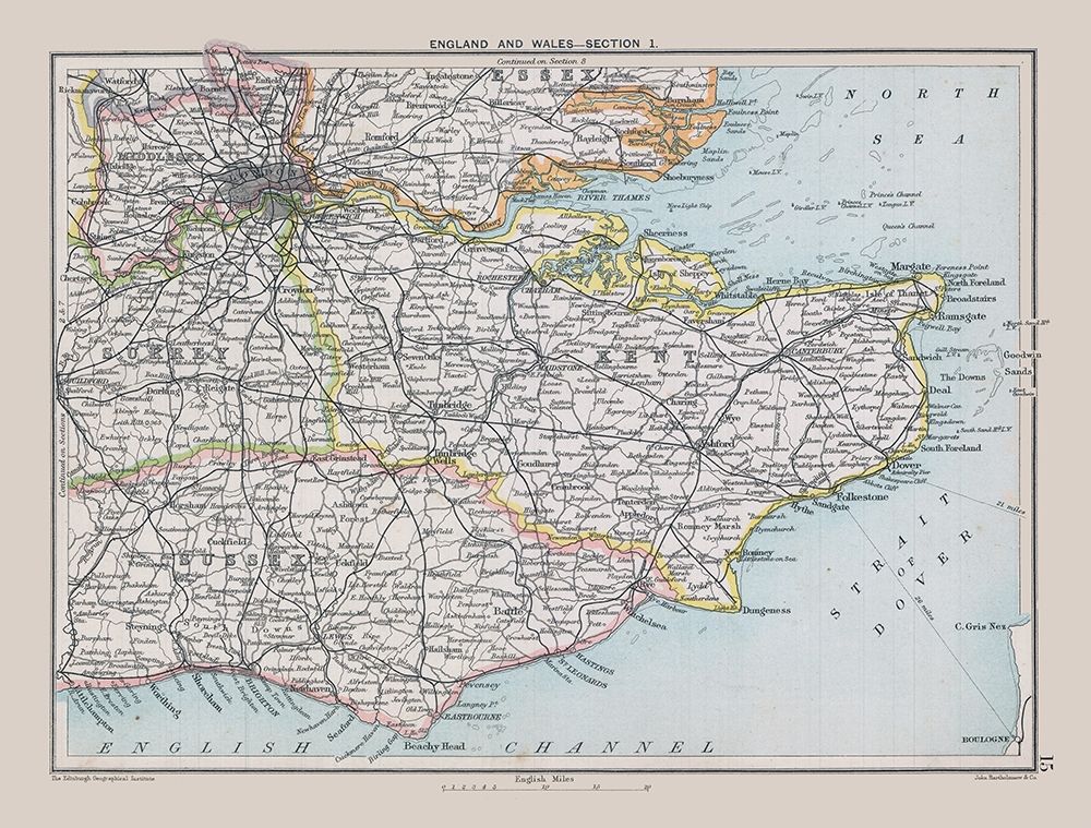 Southeastern England - Bartholomew 1892 art print by Bartholomew for $57.95 CAD