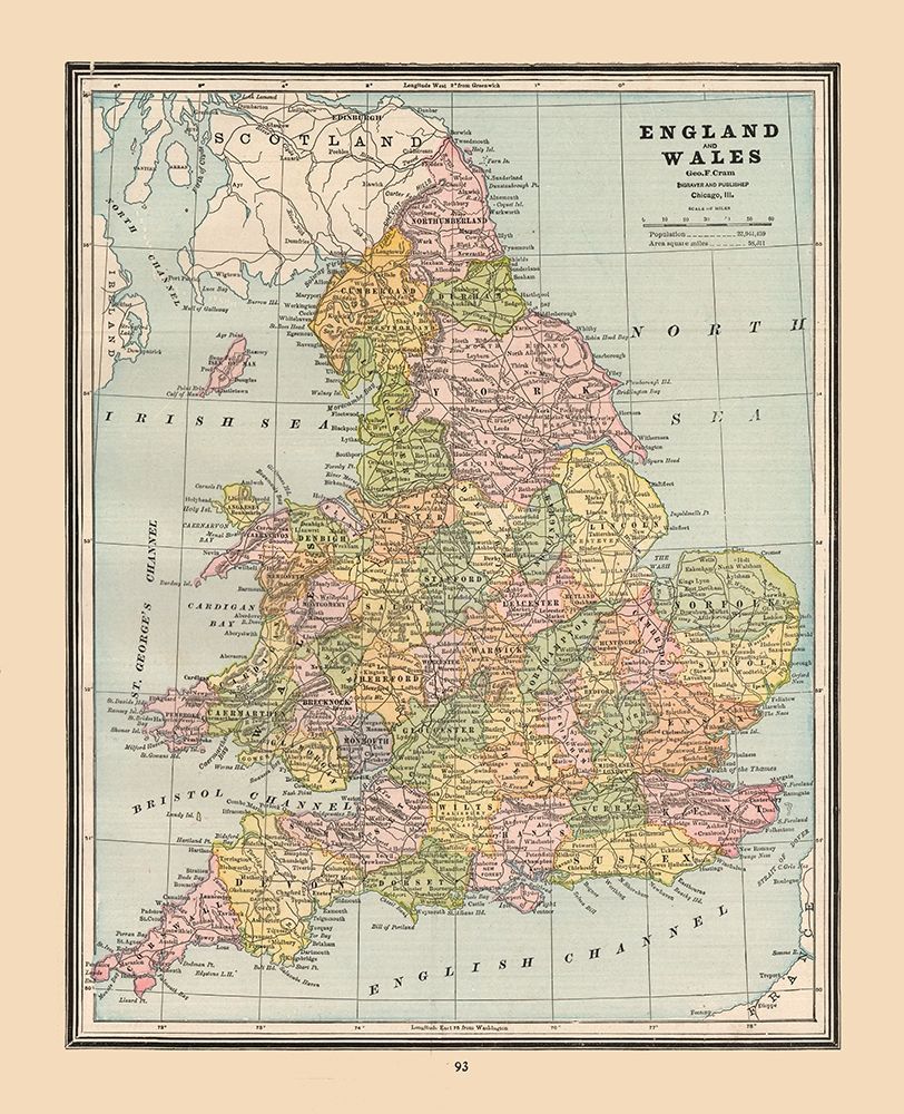 England Wales - Cram 1888 art print by Cram for $57.95 CAD
