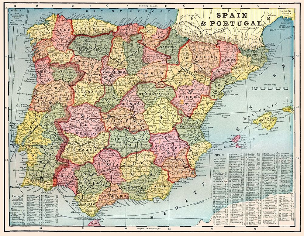 Iberian Peninsula Spain Portugal - Cram 1898 art print by Cram for $57.95 CAD
