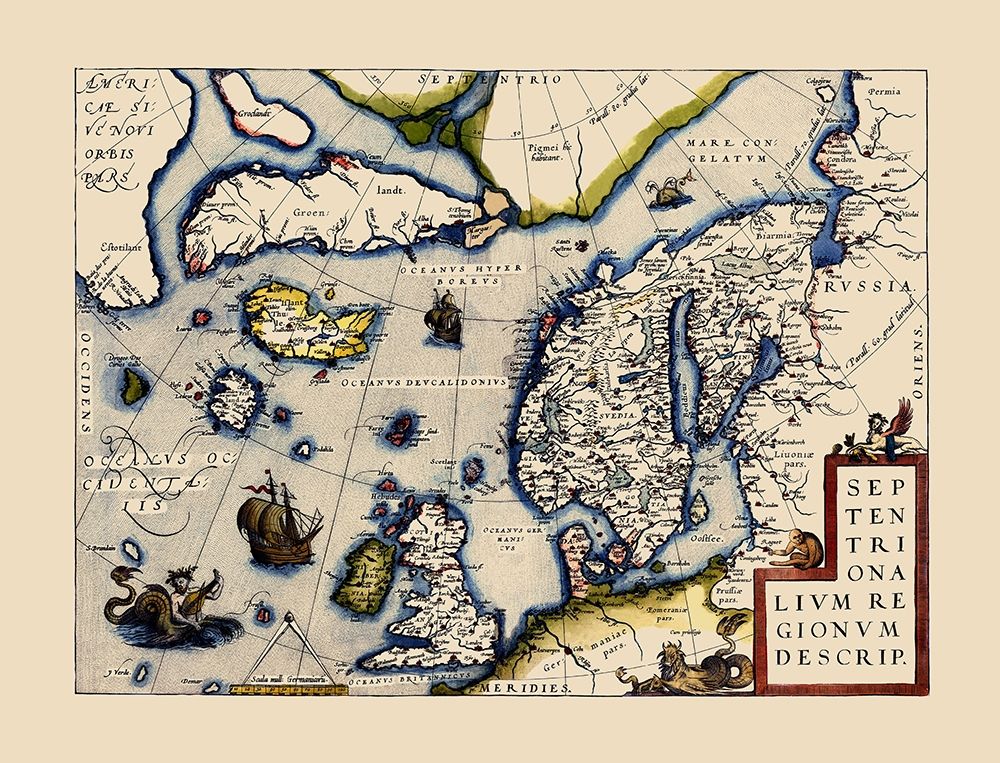 North Atlantic Northern Hemisphere - Ortelius 1587 art print by Ortelius for $57.95 CAD
