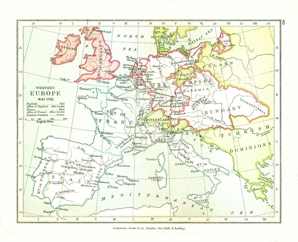 Western Europe 1702 - Gardiner 1902 art print by Gardiner for $57.95 CAD