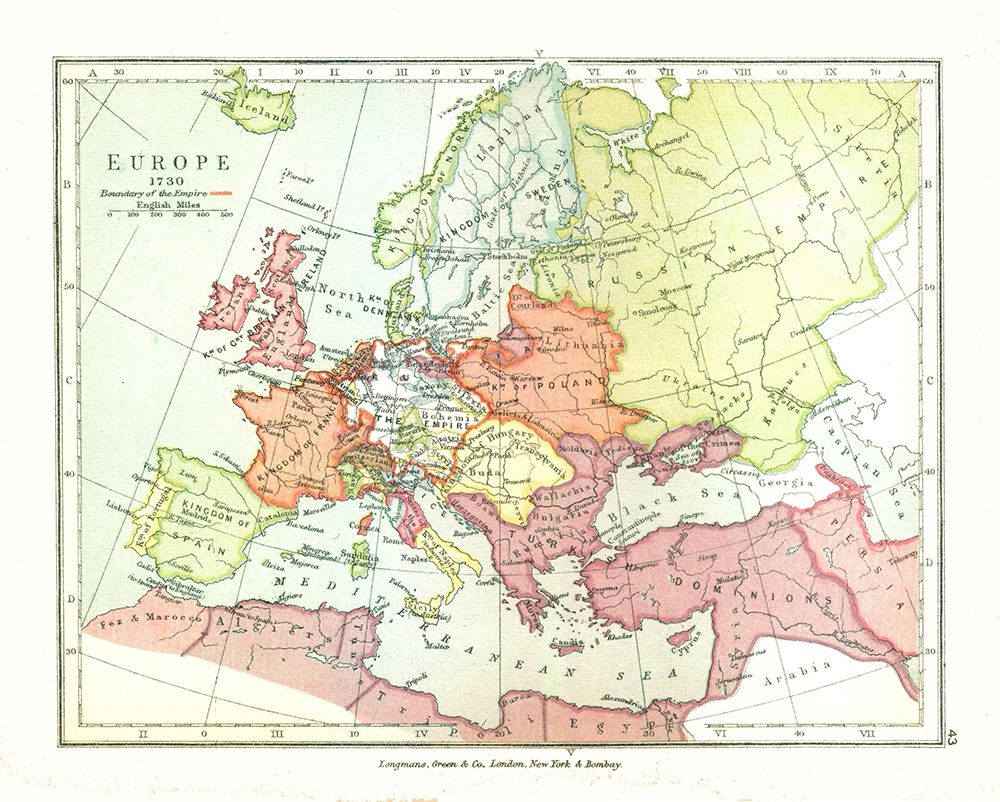 Europe 1730 - Gardiner 1902 art print by Gardiner for $57.95 CAD