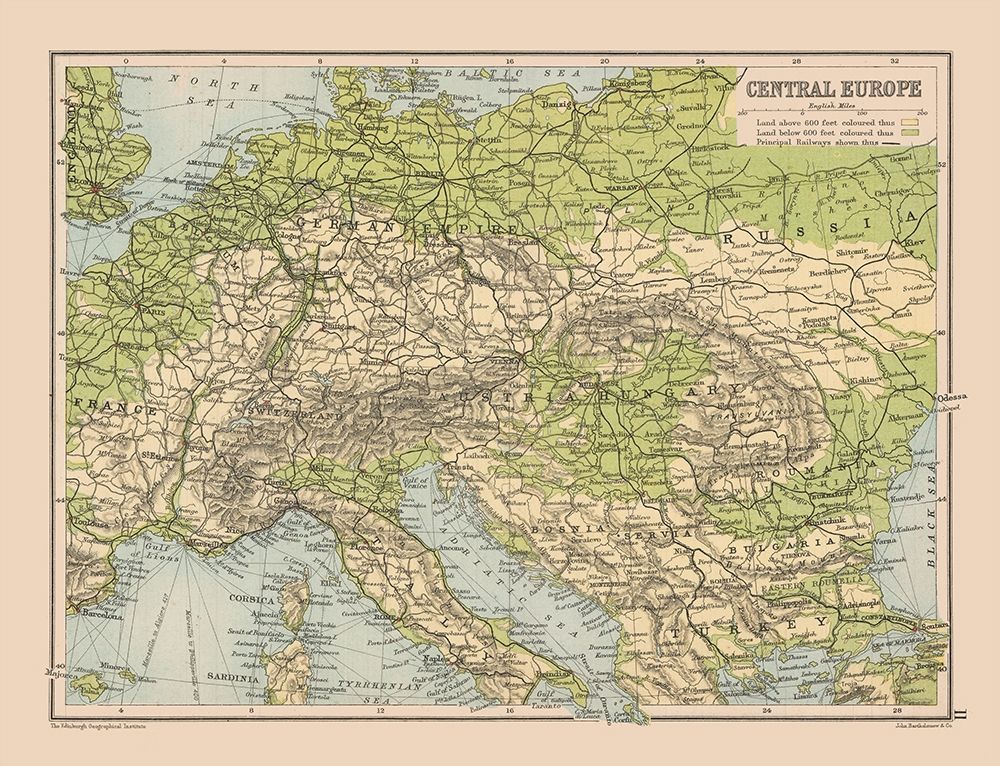 Central Europe - Bartholomew 1892 art print by Bartholomew for $57.95 CAD