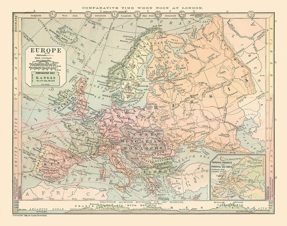 Europe Russia Turkey Spain - Monteith 1882 art print by Monteith for $57.95 CAD