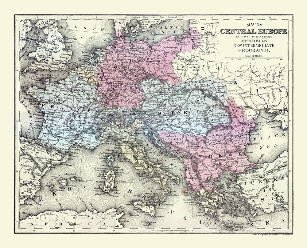 Central Europe - Mitchell 1877 art print by Mitchell for $57.95 CAD